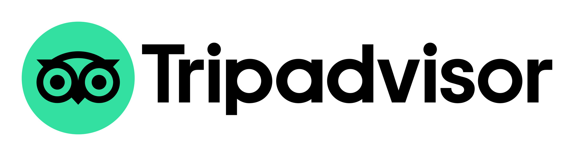 Tripadvisor logo featuring a green circle owl emblem and bold black wordmark to the right